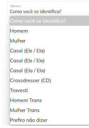 Opções de gênero