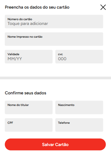 Formulário de cartão